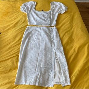 2-Piece Polka Dot Puff sleeve Set w Skirt